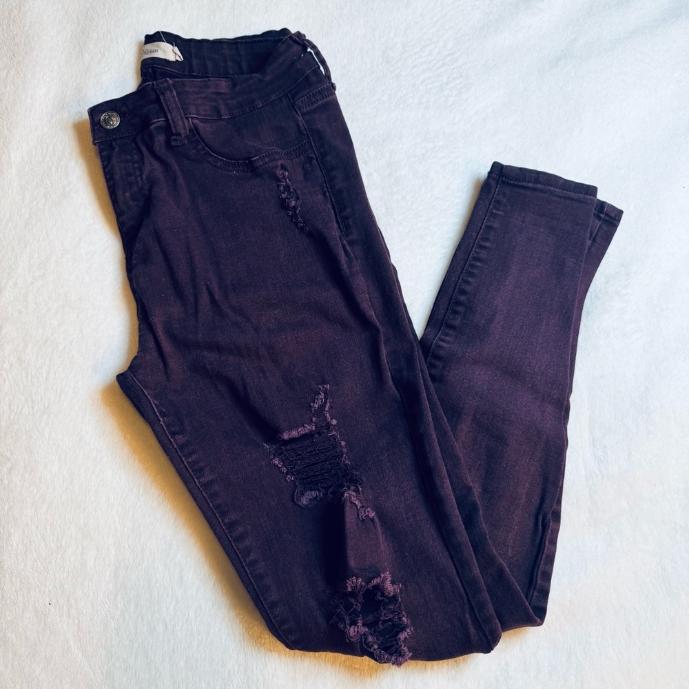 Cello Women's Distressed Dark Purple Skinny Jeans